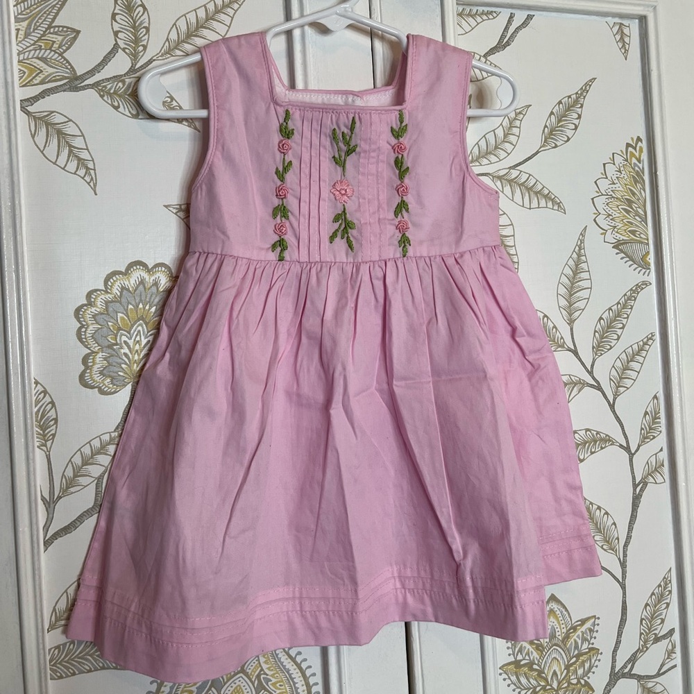 Lil Cactus Pink Floral Embroidered Kids Dress
